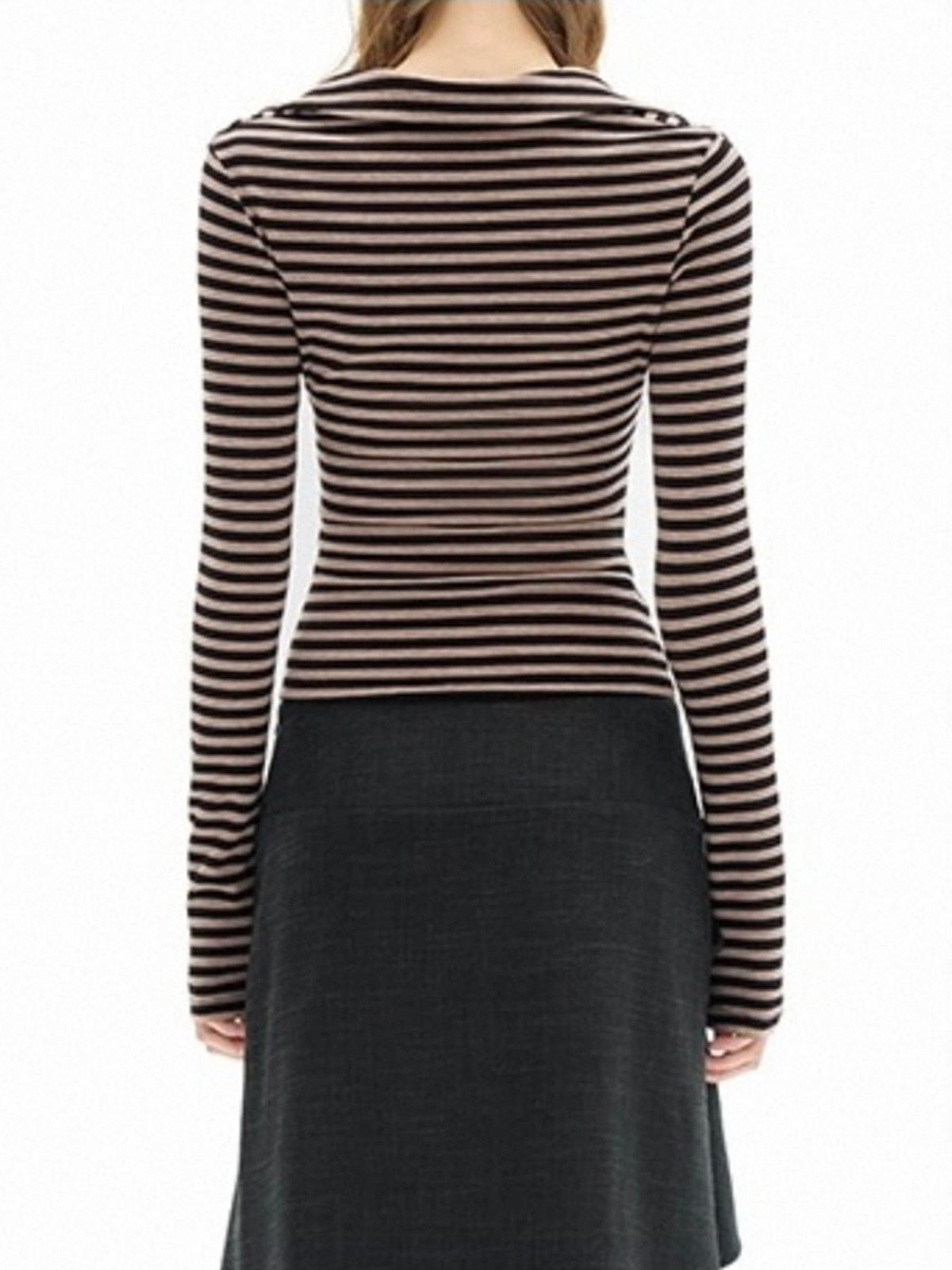 Dolled Office Skimming Stripe Long Sleeve - Brown
