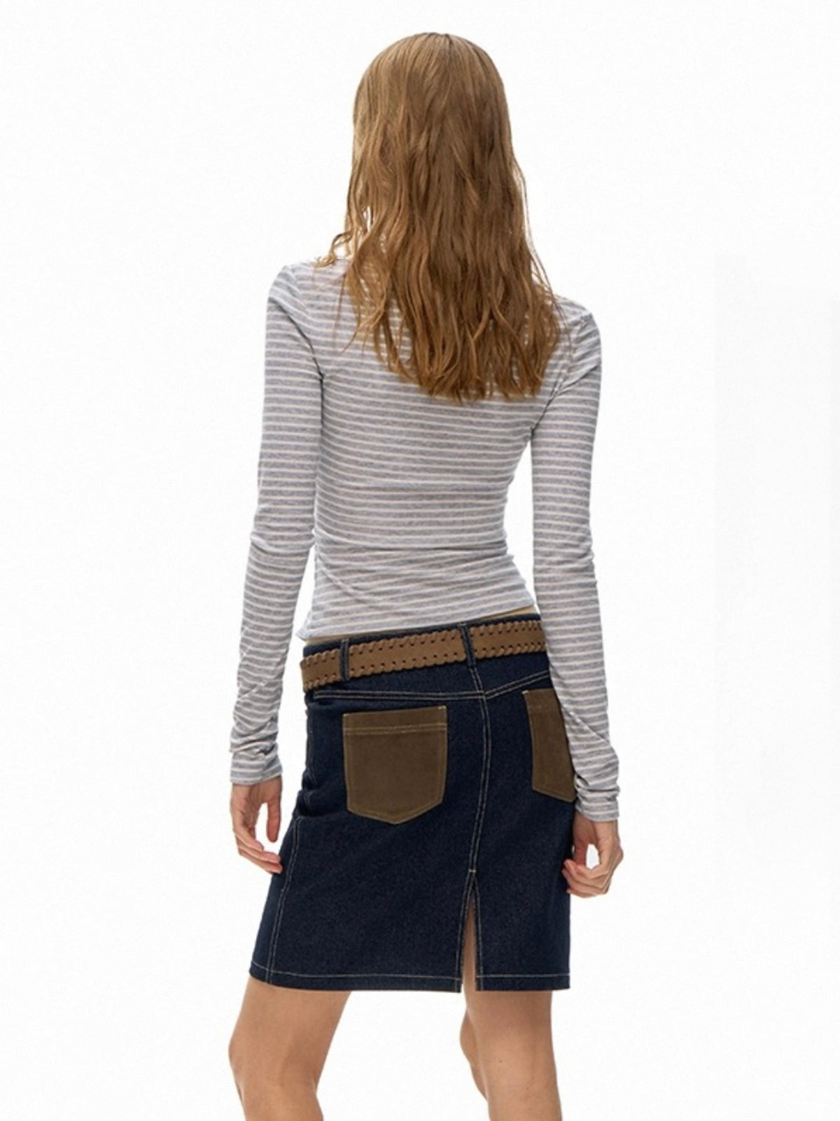 Dolled Office Skimming Stripe Long Sleeve - Heather Grey