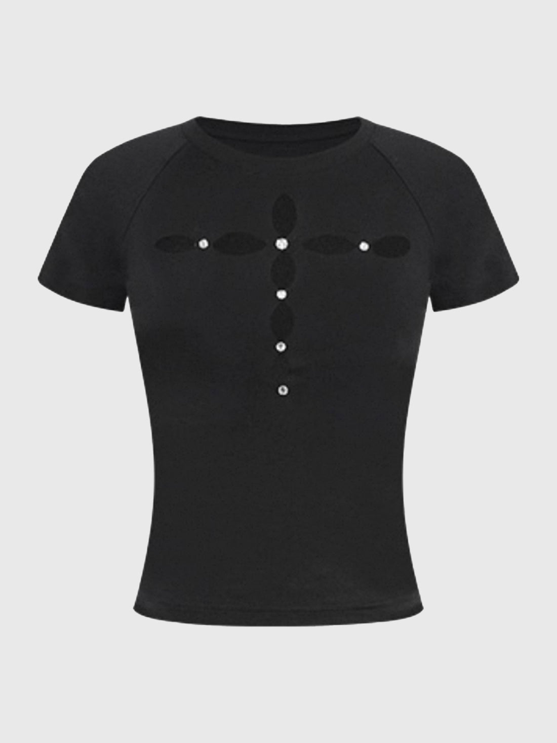 Brick Lane Skimming Rhinestone Cut Out T-Shirt - Black