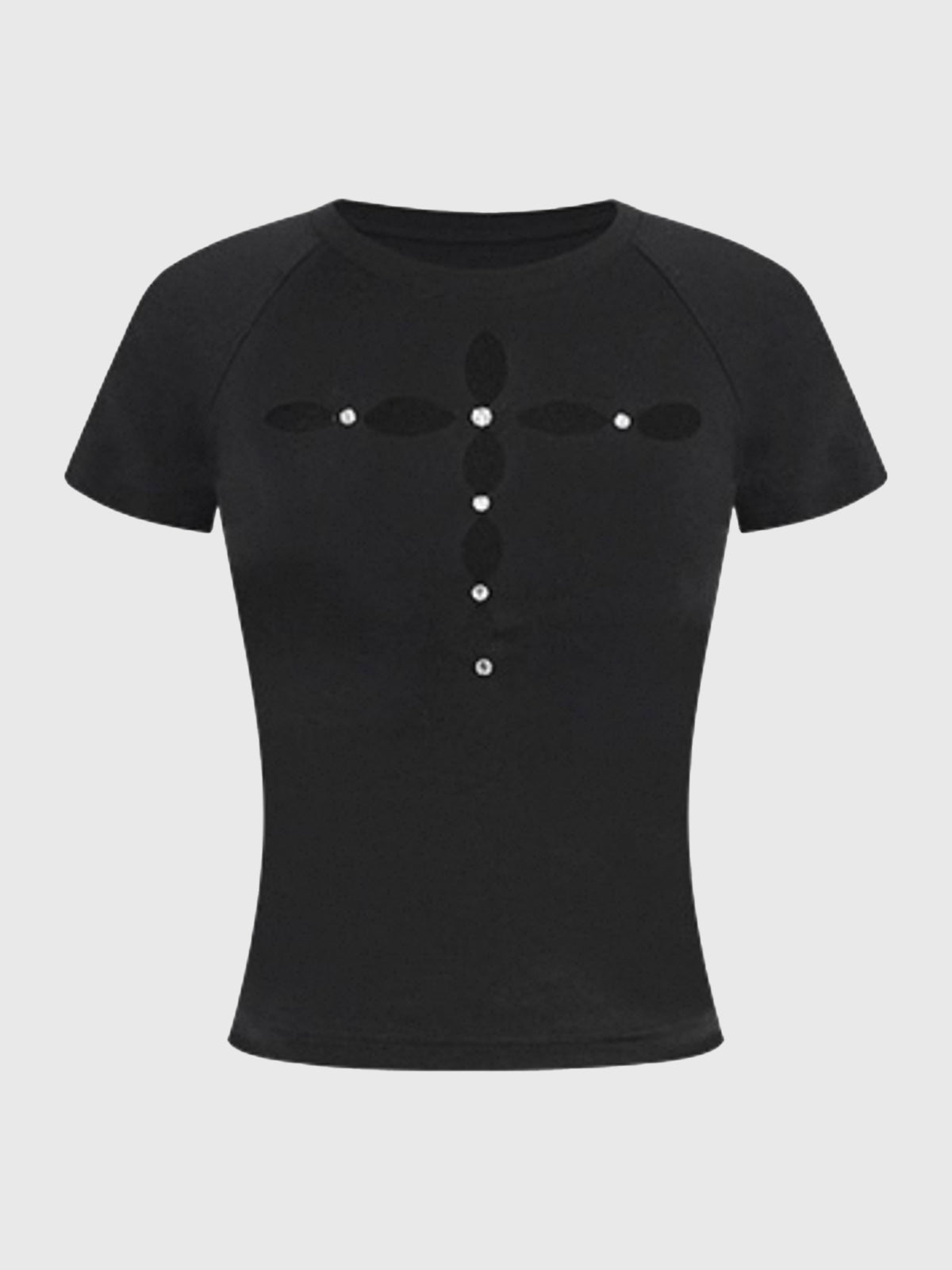 Brick Lane Skimming Rhinestone Cut Out T-Shirt - Black