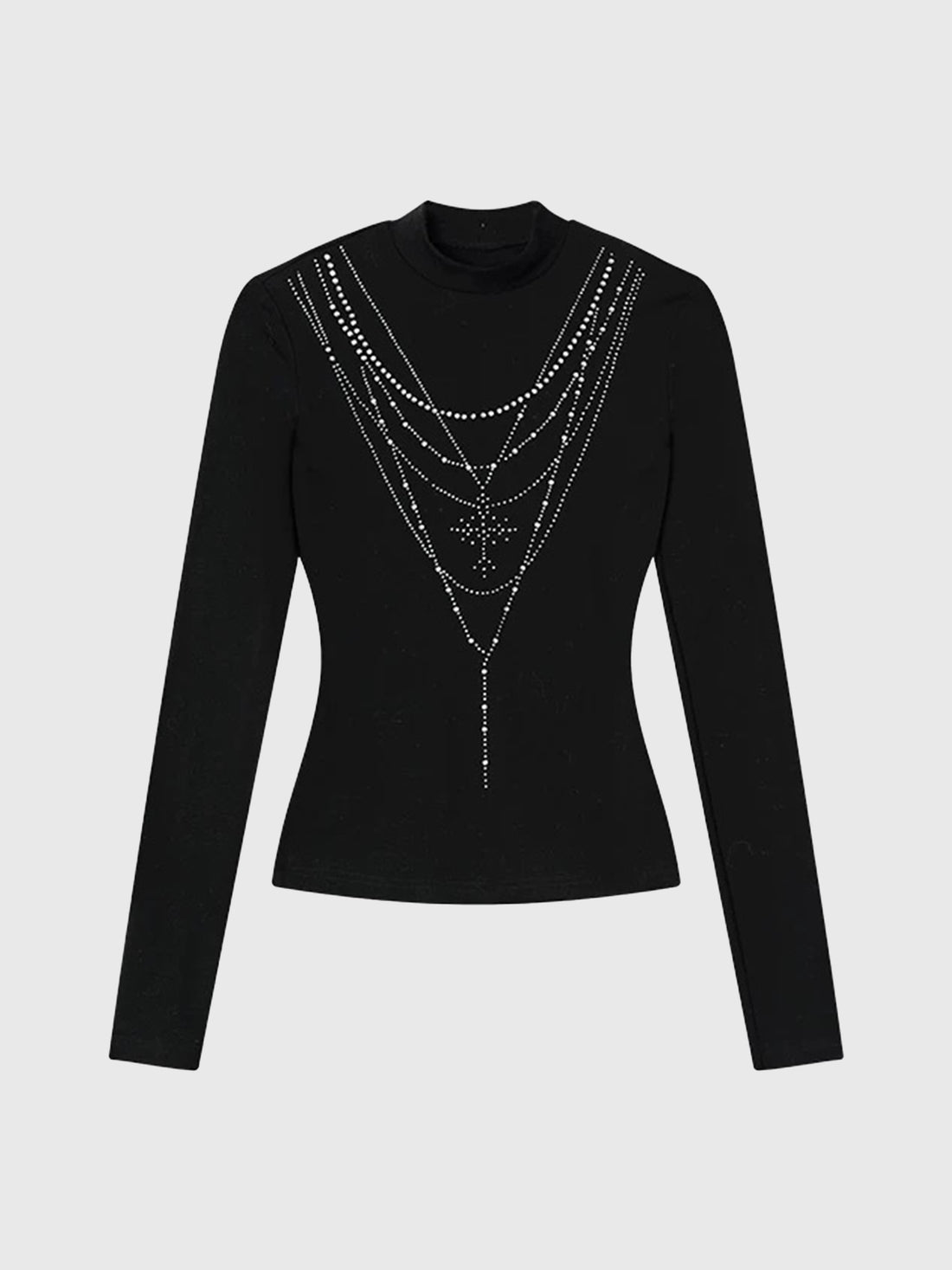 Brick Lane Rhinestone Spider Web Long Sleeve - Black