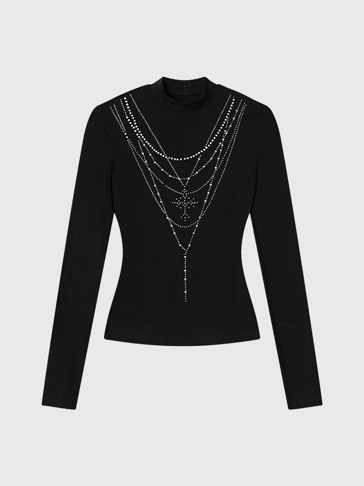 Brick Lane Rhinestone Spider Web Long Sleeve - Black