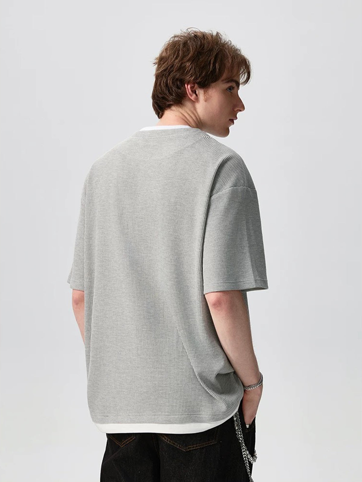 Co-ed Dorm Textured Knit Henley T-Shirt - Grey