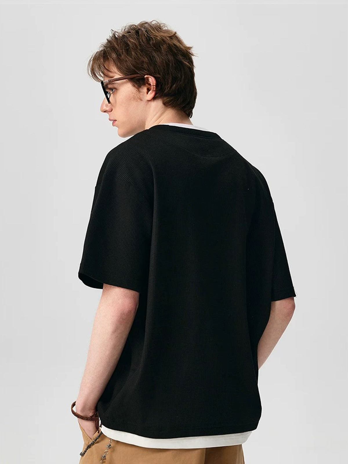 Co-ed Dorm Layered Henley Neck T-Shirt - Black