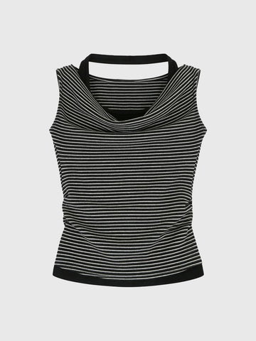 Dolled Office Stripe Cowl Neck Tank Top