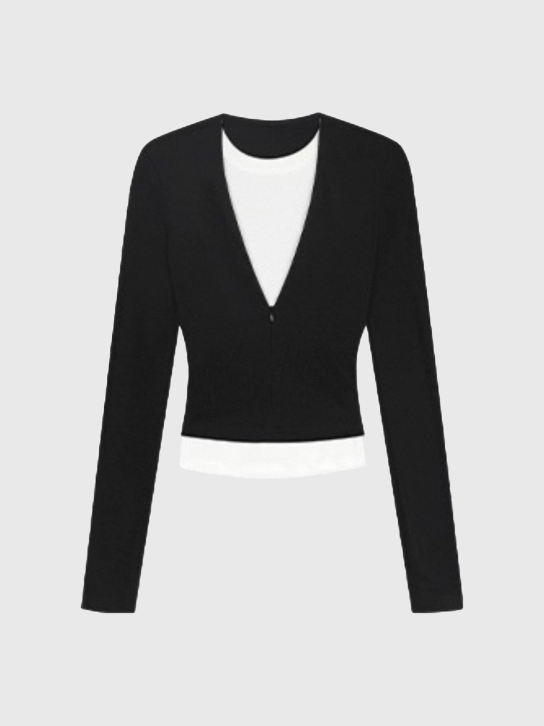 Dolled Office Contrast Deep V-Neck Cropped Top - Black
