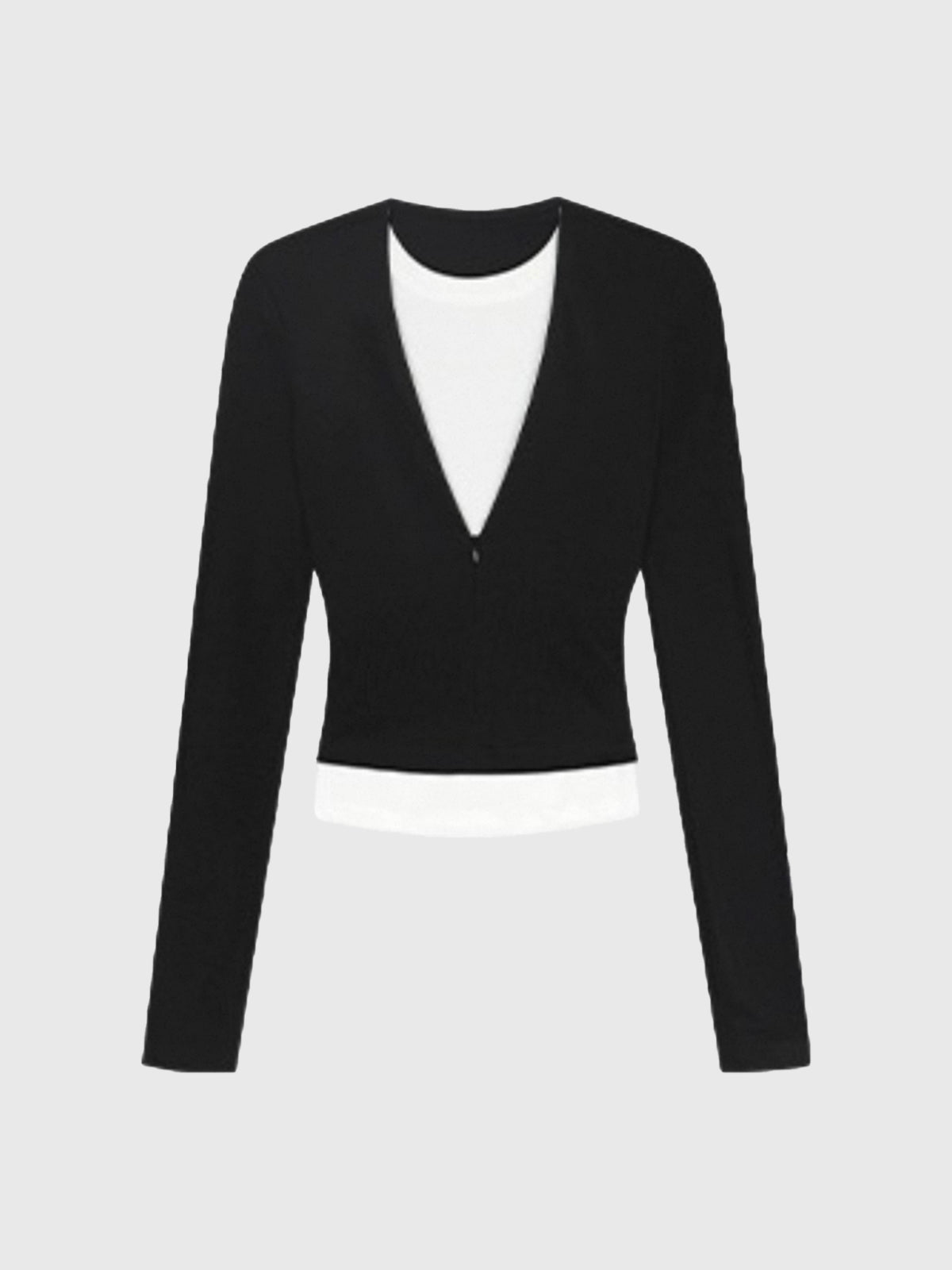 Dolled Office Contrast Deep V-Neck Cropped Top - Black