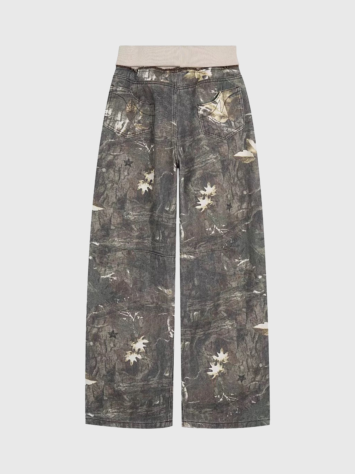 Brick Lane Vintage Print Wide Leg Pants - Moss