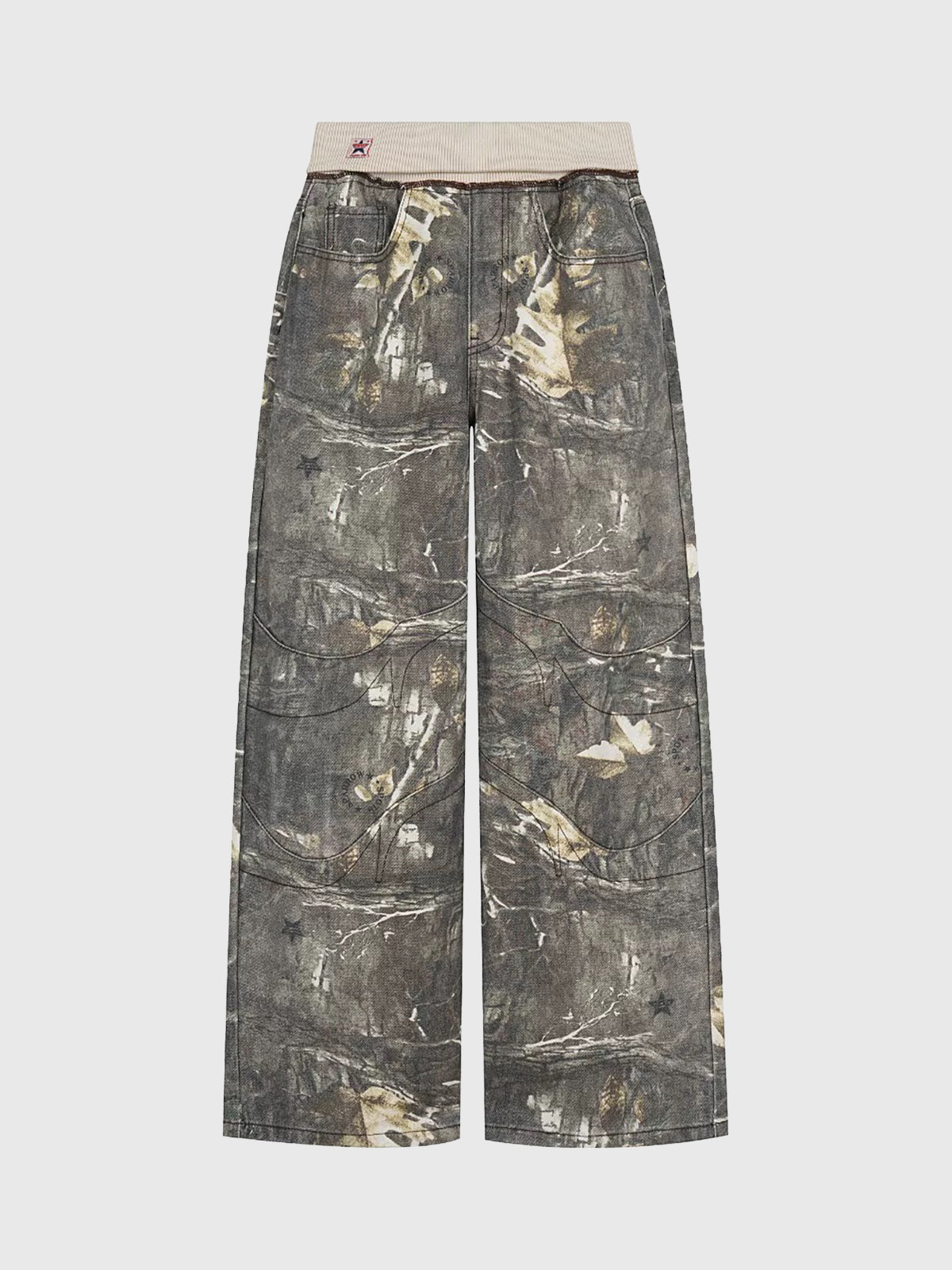 Brick Lane Vintage Print Wide Leg Pants - Moss