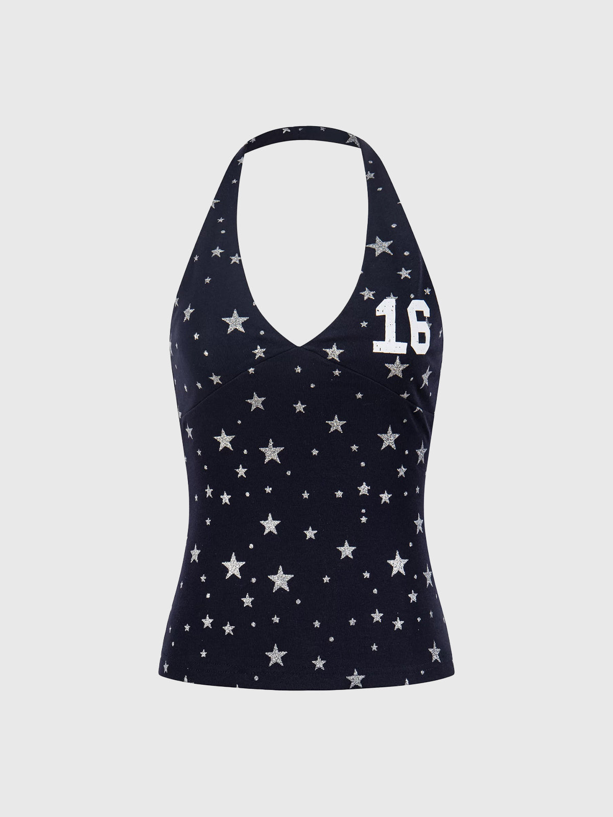 Brick Lane Star Print Halter Neck Camisole - Navy