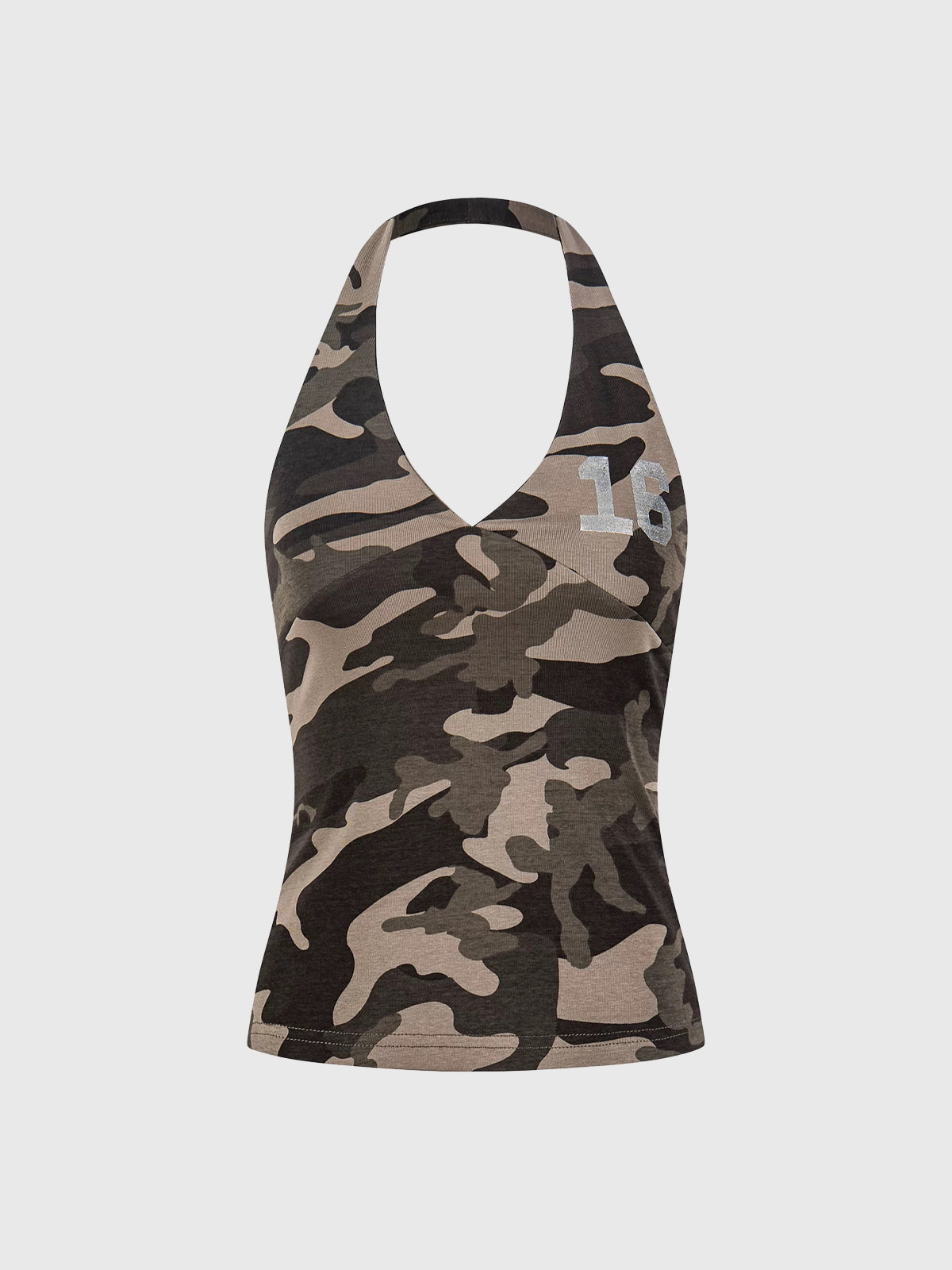 Brick Lane Camo Print Halter Neck Camisole - Khaki