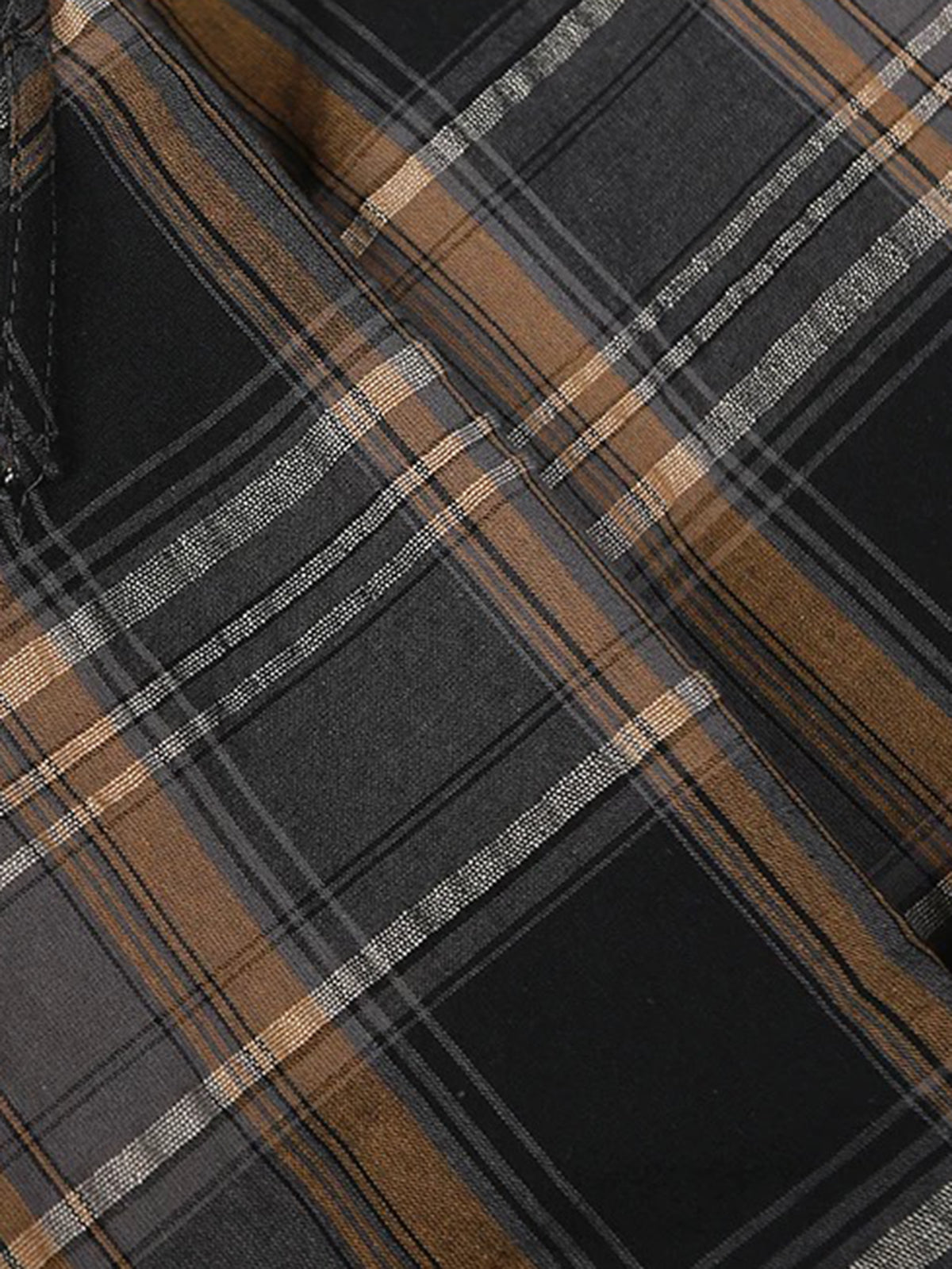 Dolled Office Plaid Puff Sleeve Midi Dress - Brown