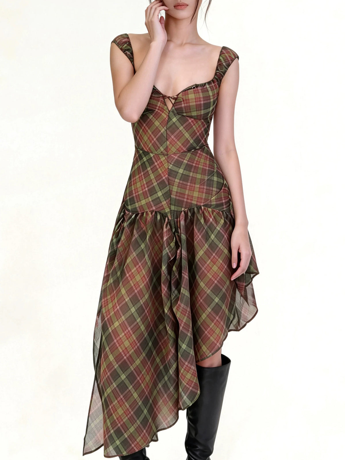 Dolled Office Floral Print Asymmetric Hem Dress - Rust