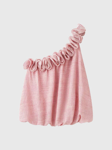 Dolled Office One Shoulder Ruffle Bubble Top - Pink