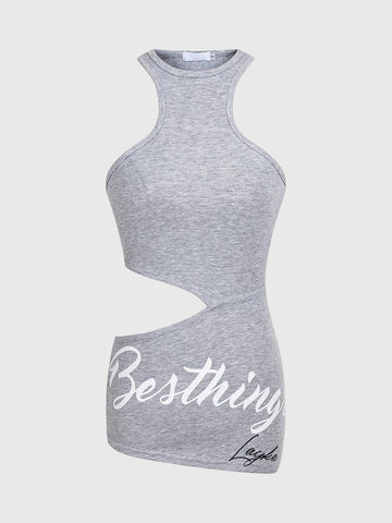 Brick Lane Cut Out Bodycon Tank Top - Grey