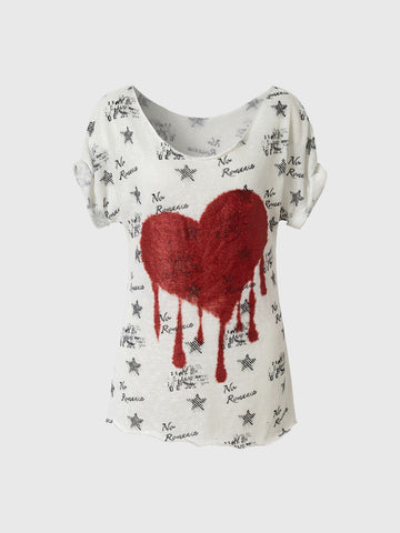 Brick Lane Distressed Heart Graphic T-Shirt - White