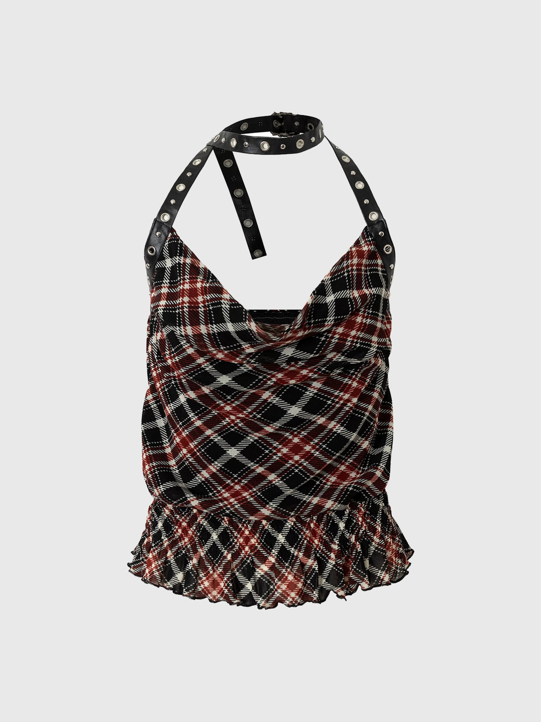 Dolled Office Plaid Halter Ruffle Cami - Leopard print