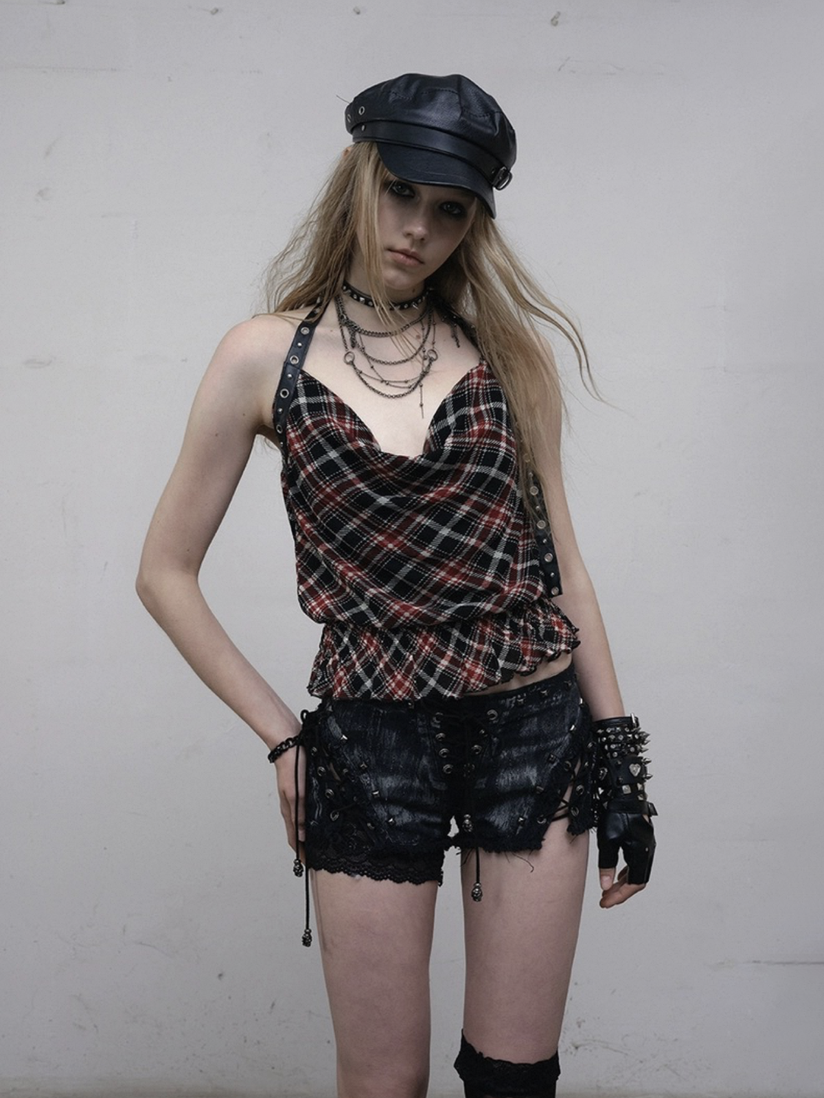 Dolled Office Plaid Halter Ruffle Cami - Leopard print
