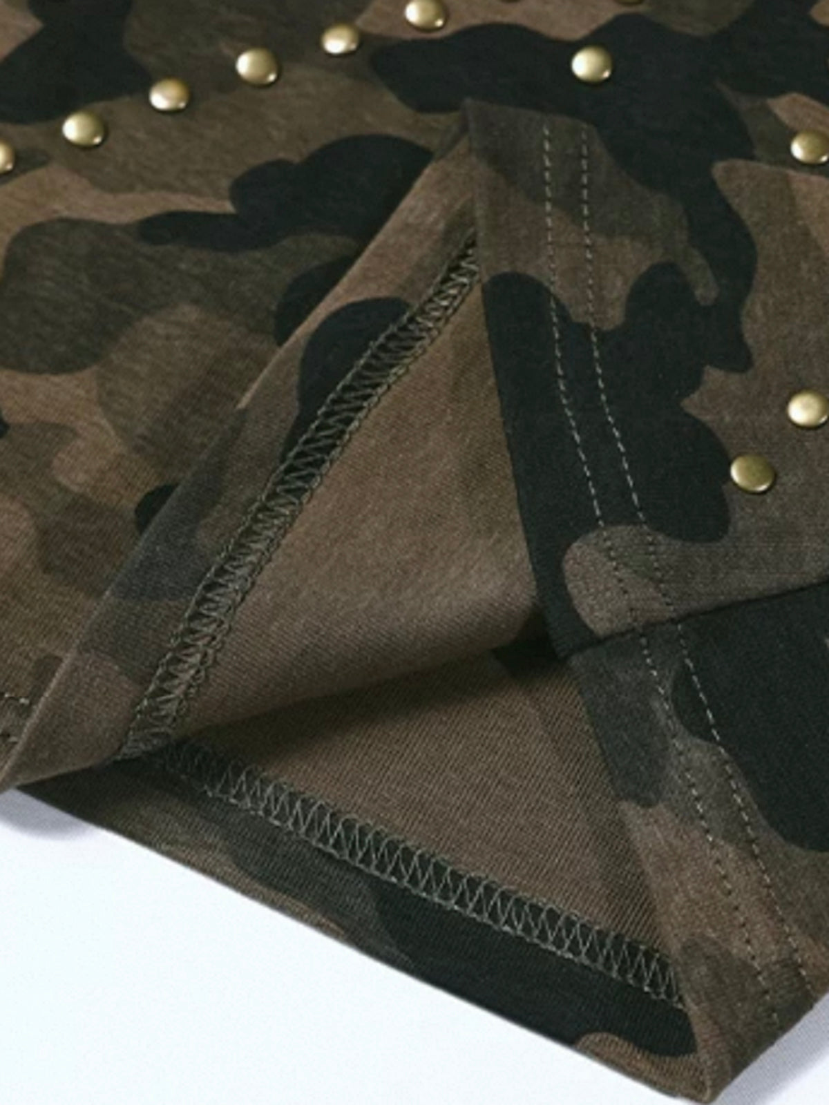 Brick Lane Studded Camo Print Racerback Tank - Moss