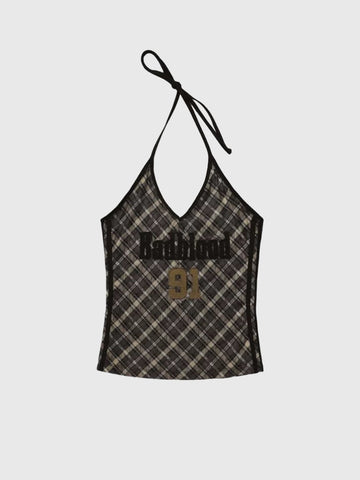 Brick Lane Monogram Halter Backless Top - Brown