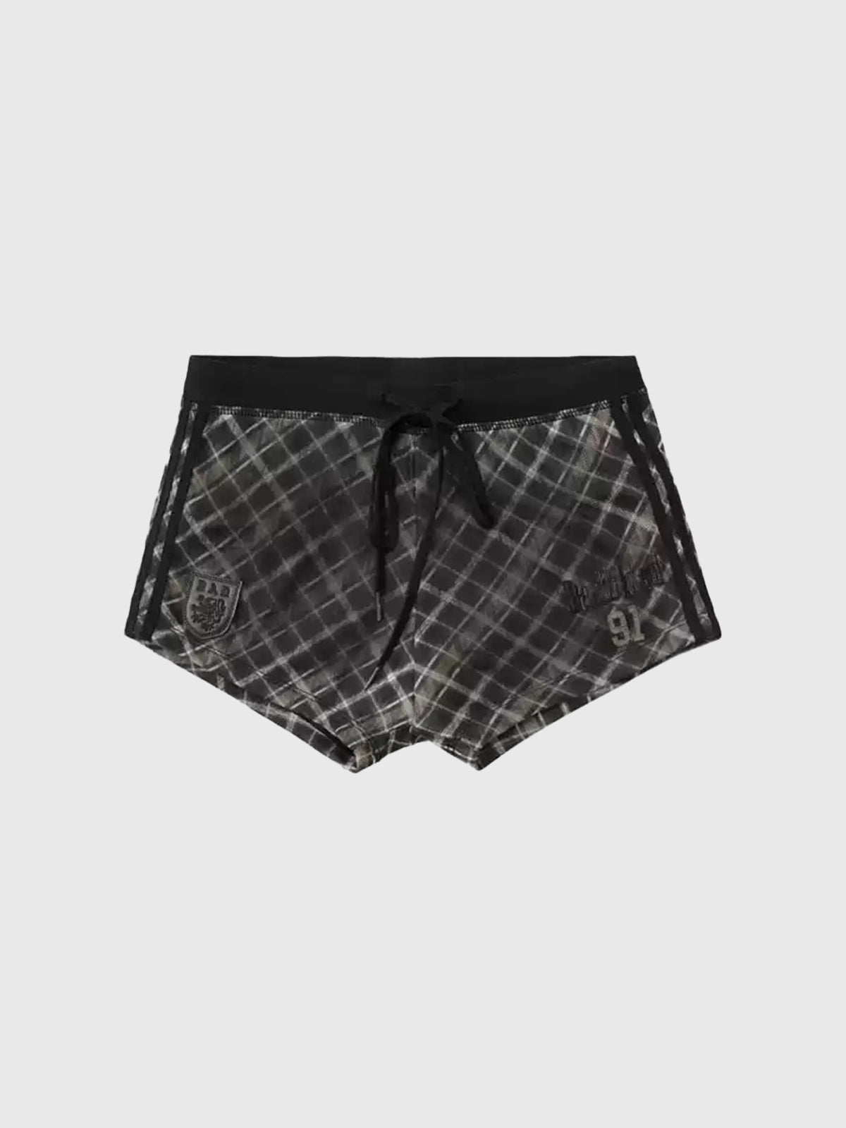 Brick Lane Gingham Plaid Lace-Up Mini Shorts - Black