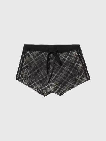 Brick Lane Gingham Plaid Lace-Up Mini Shorts - Black