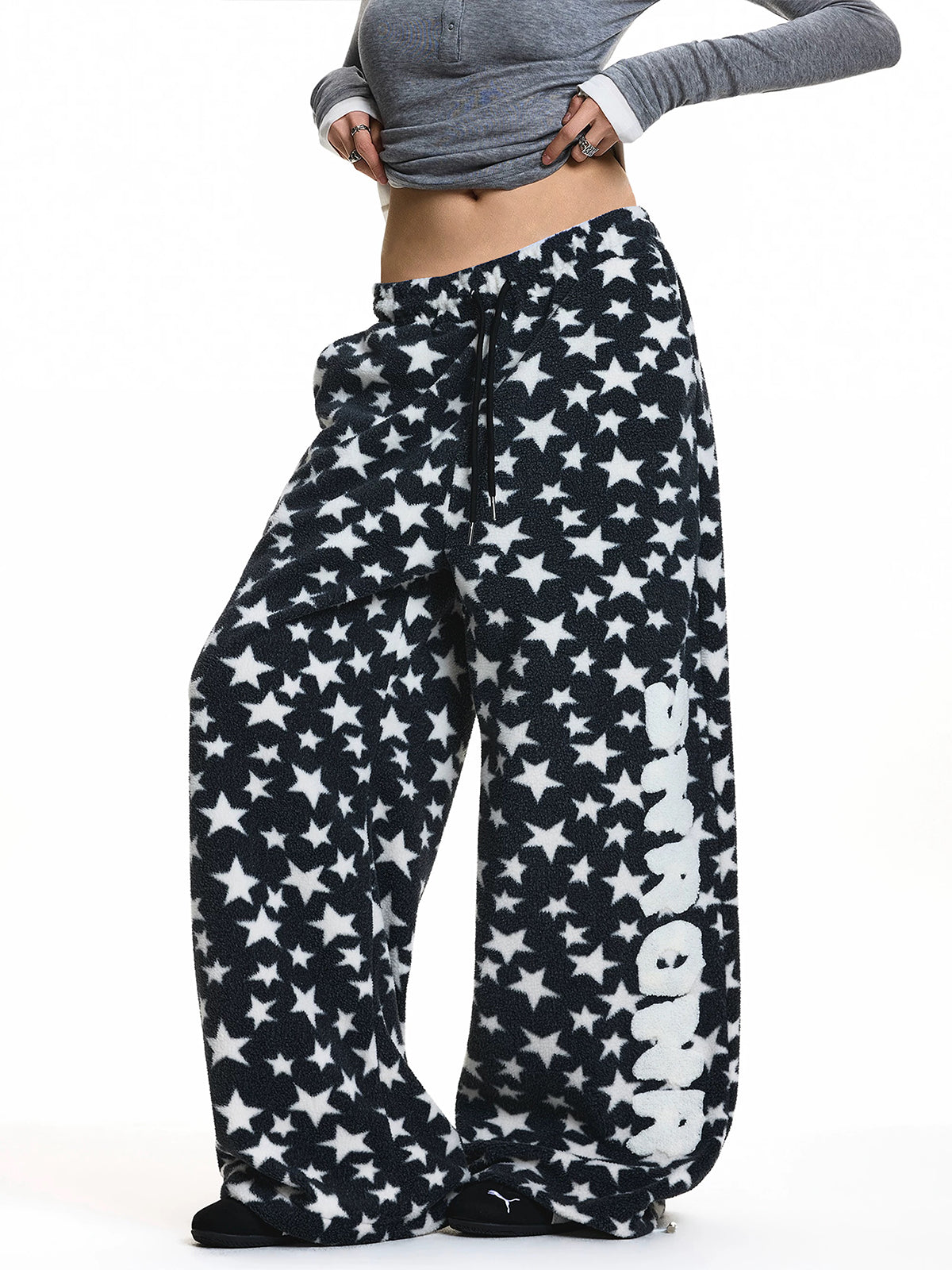 Brick Lane Star Print Wide Leg Sweatpants - Navy