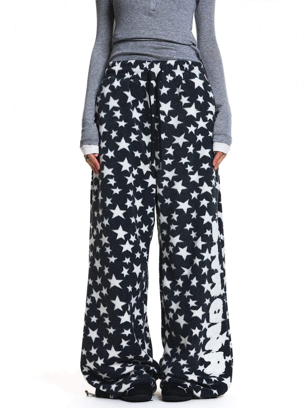 Brick Lane Star Print Wide Leg Sweatpants - Navy