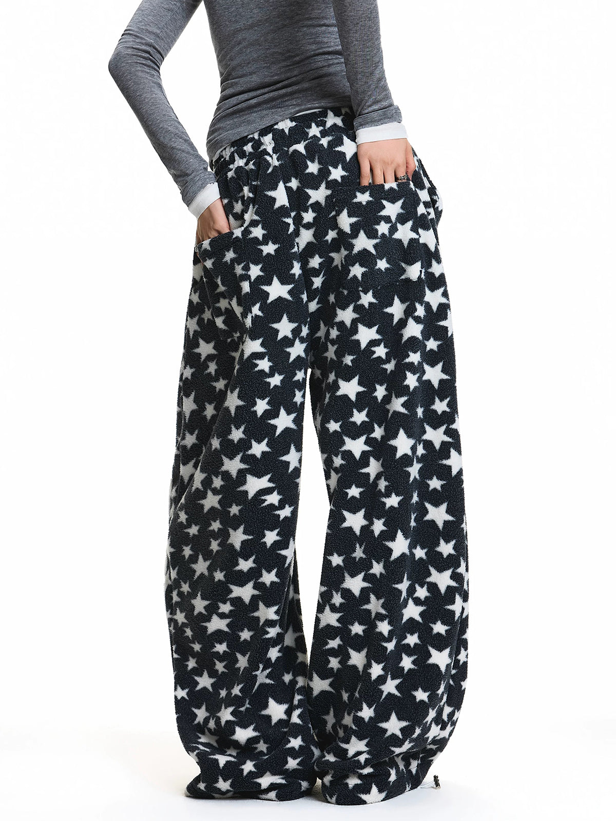 Brick Lane Star Print Wide Leg Sweatpants - Navy