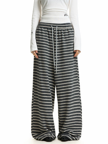 Brick Lane Fine Stripe Wide Leg Lounge Pants - Black