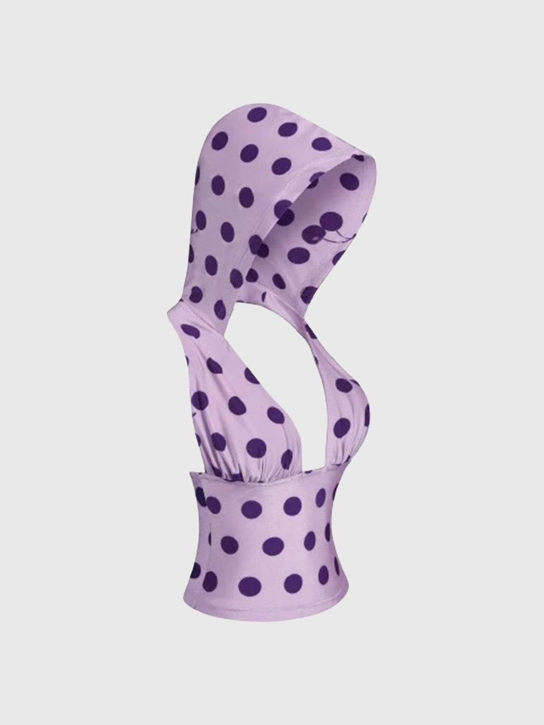 Brick Lane Polka Dot Hooded Halter Neck Top - Purple