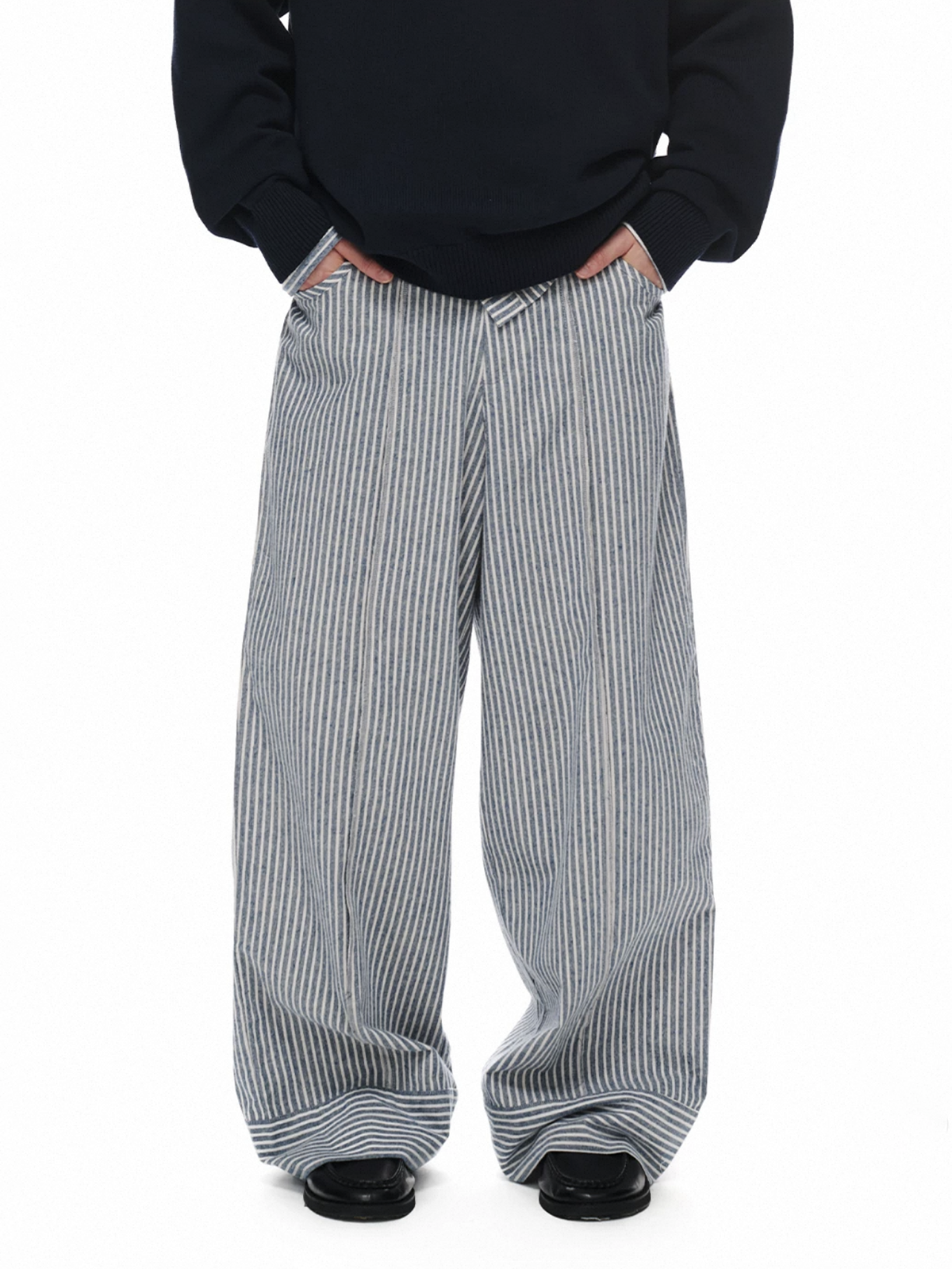 Brick Lane Psychedelic Wave Print Wide Leg Pants - Blue