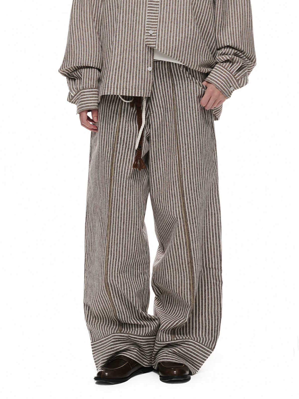 Brick Lane Psychedelic Wave Print Wide Leg Pants - Coffee