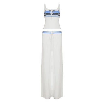 Dolled Office Contrast Trim Camisole and Pants Set - White