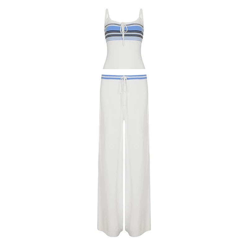 Dolled Office Contrast Trim Camisole and Pants Set - White