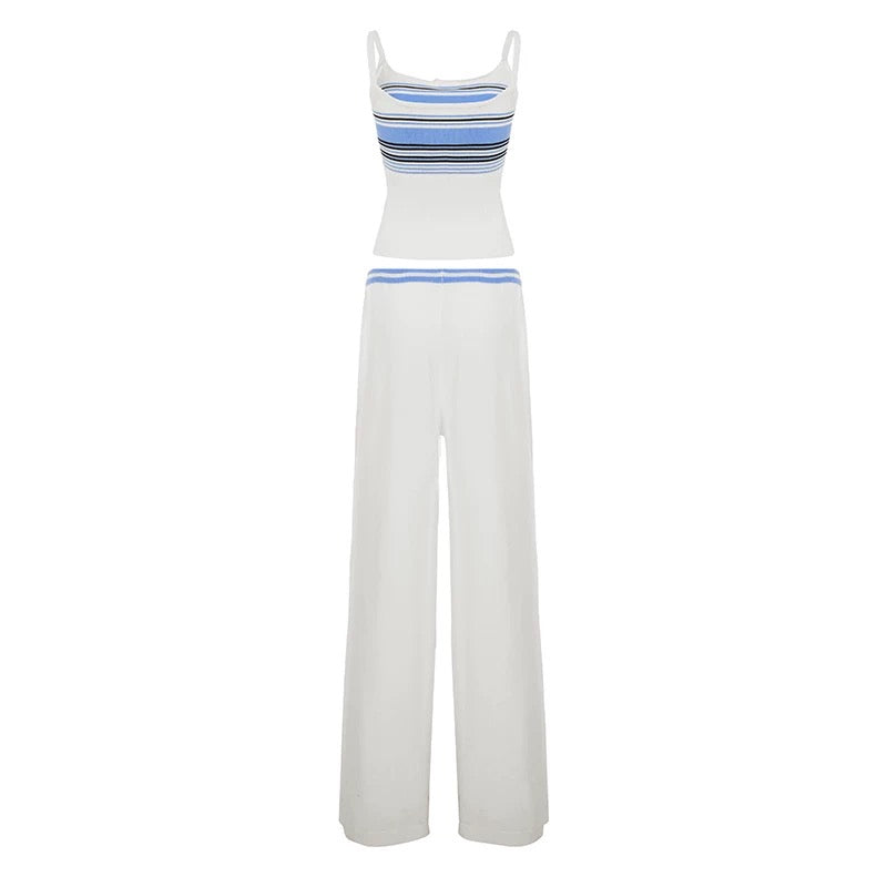 Dolled Office Contrast Trim Camisole and Pants Set - White