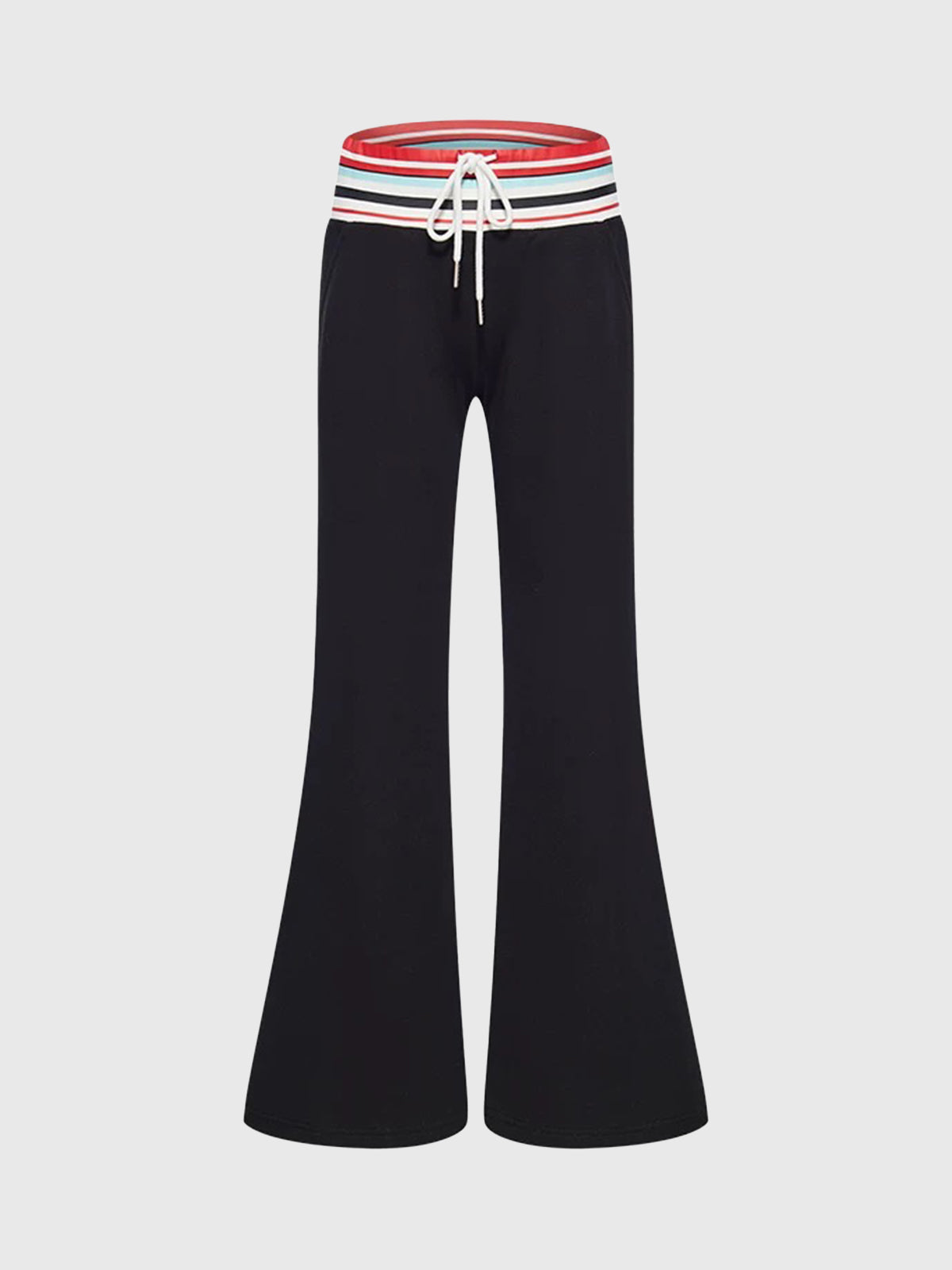 Brick Lane Contrast Waistband Drawstring Wide Leg Pants - Black