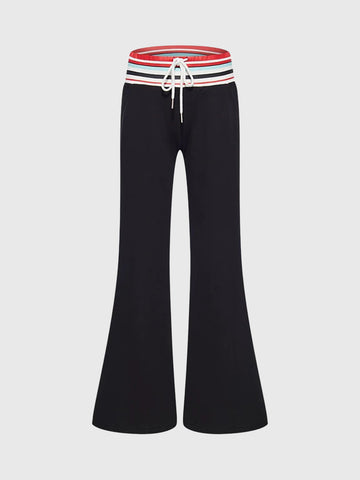 Brick Lane Contrast Waistband Drawstring Wide Leg Pants - Black