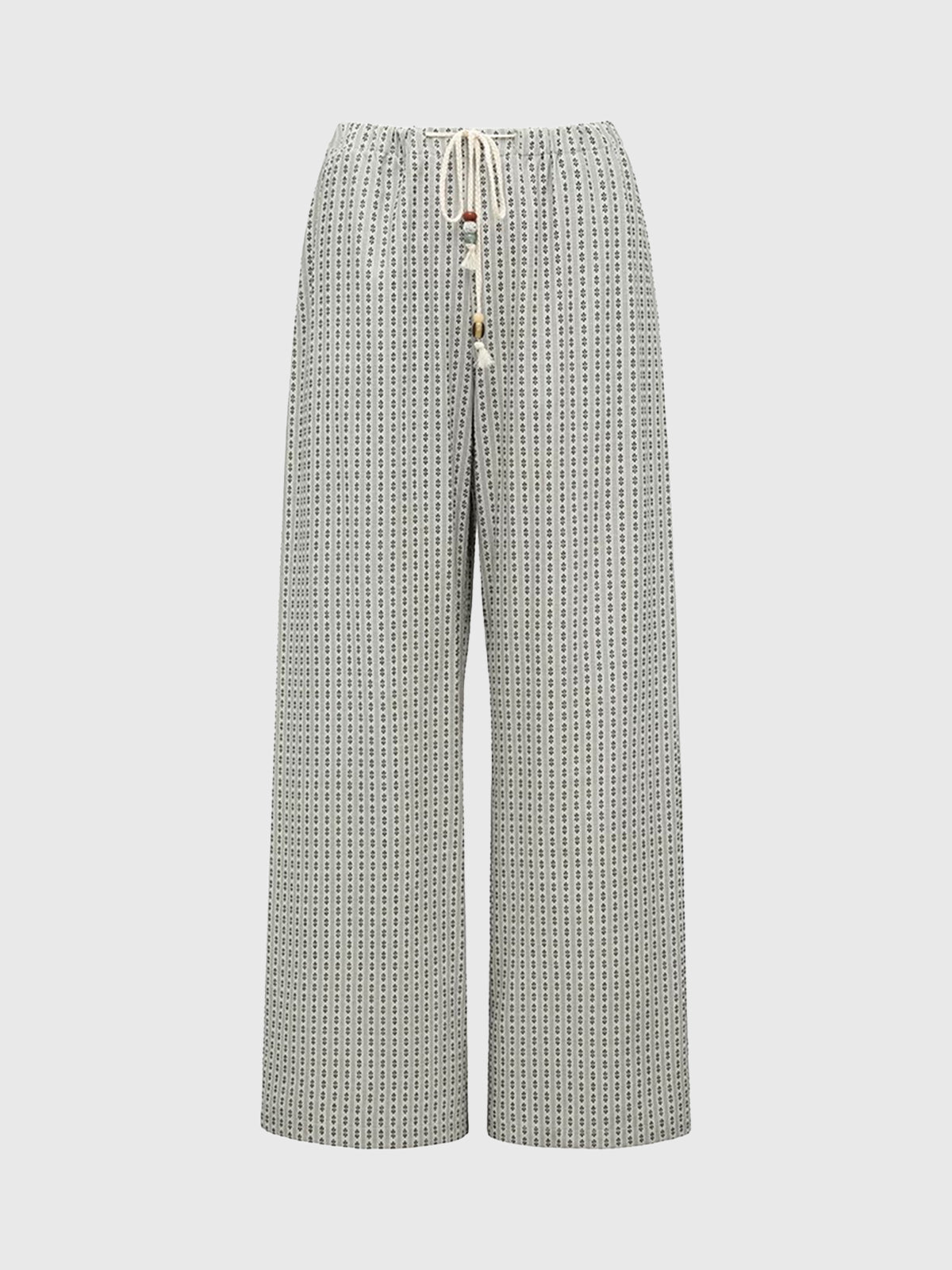 Brick Lane Geometric Print Drawstring Wide Leg Pants - Grey