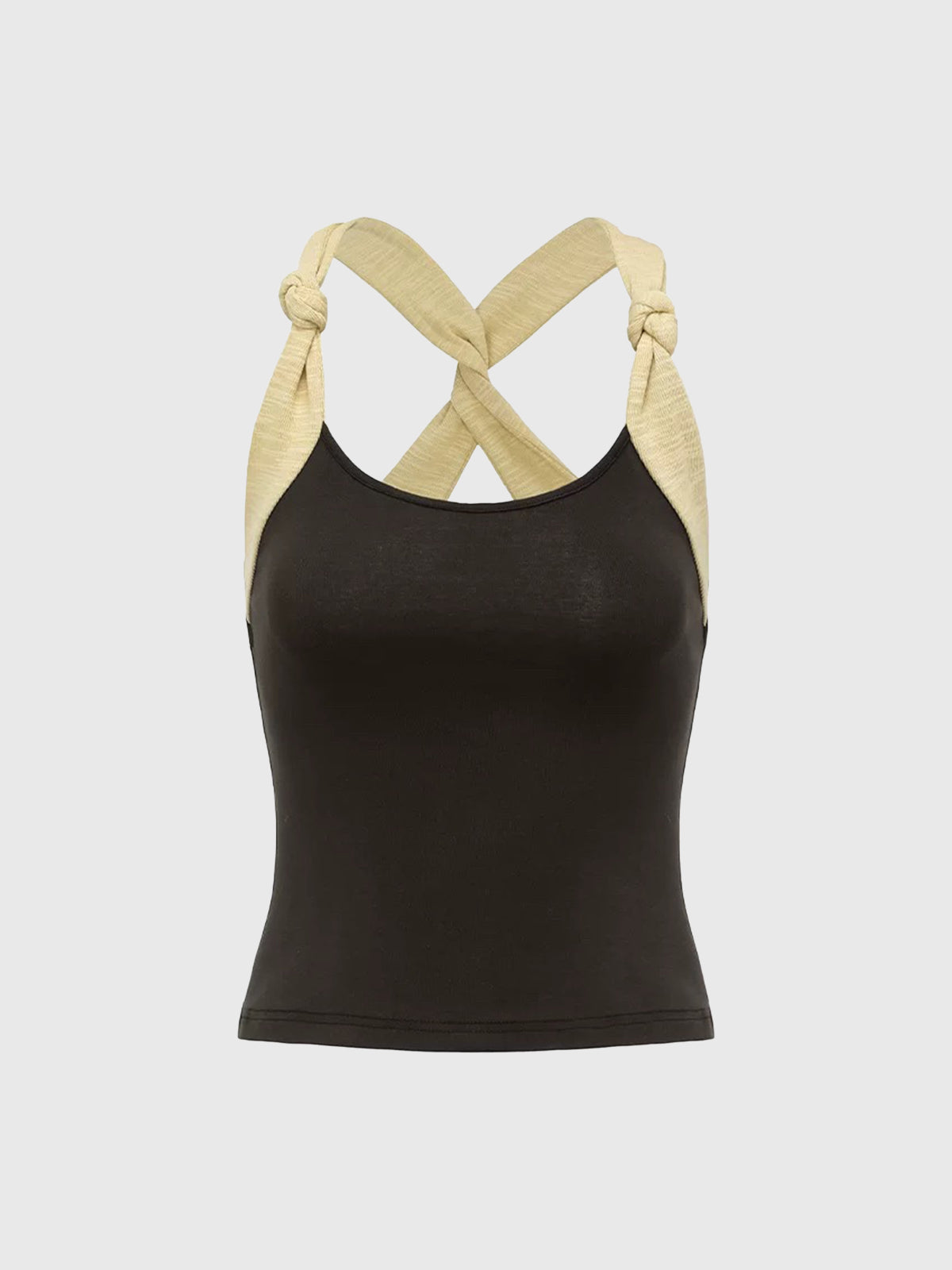 Brick Lane Contrast Ribbon Halter Neck Tank Top - Charcoal