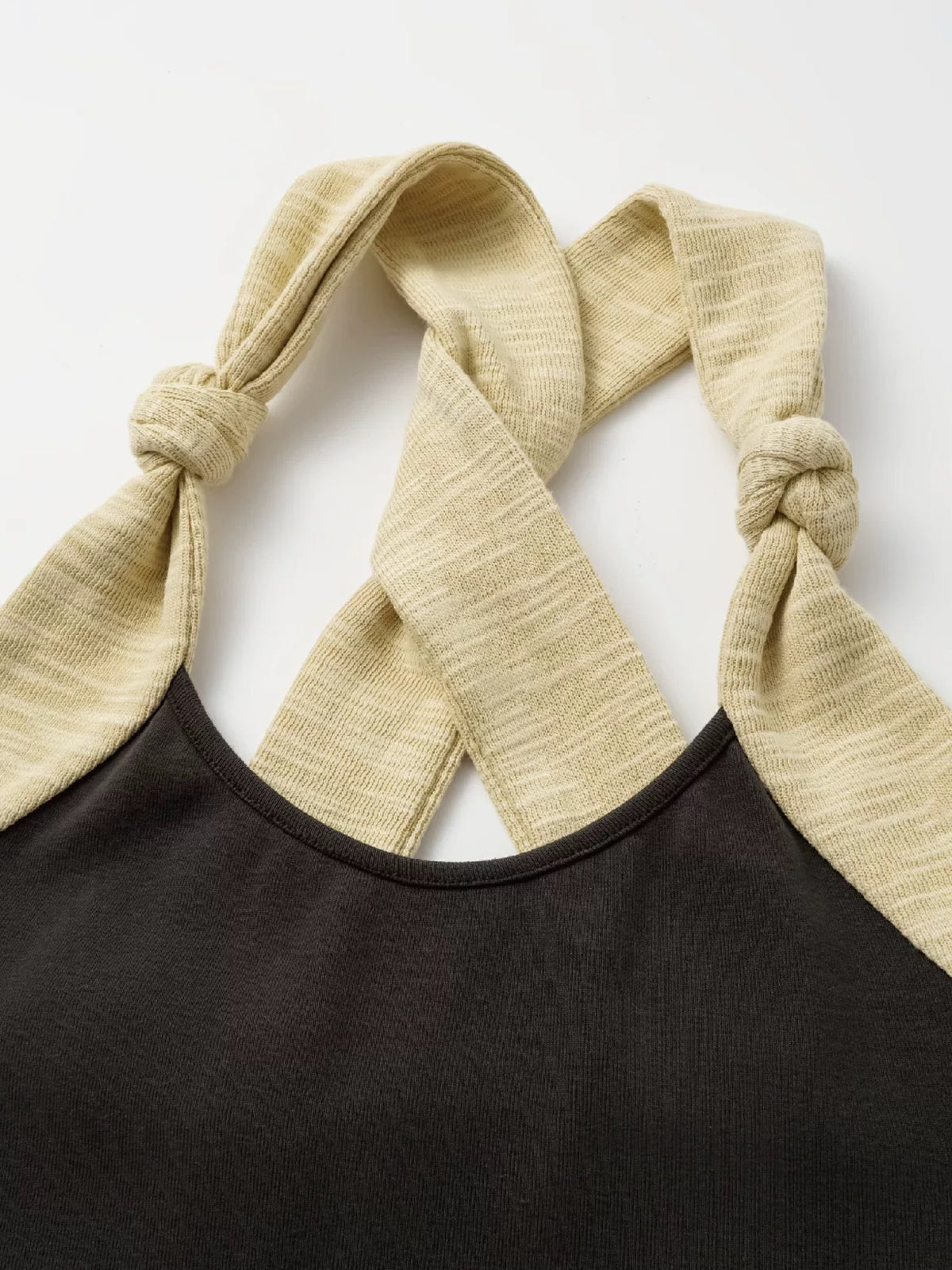 Brick Lane Contrast Ribbon Halter Neck Tank Top - Charcoal