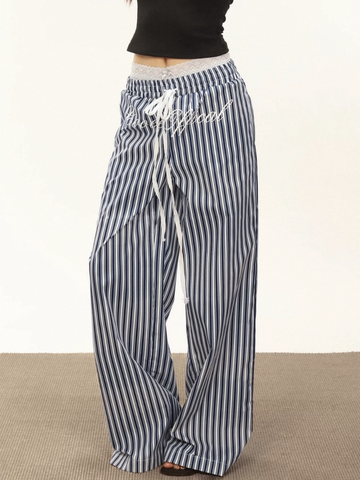 Brick Lane Vertical Stripe Wide Leg Lounge Pants - Blue