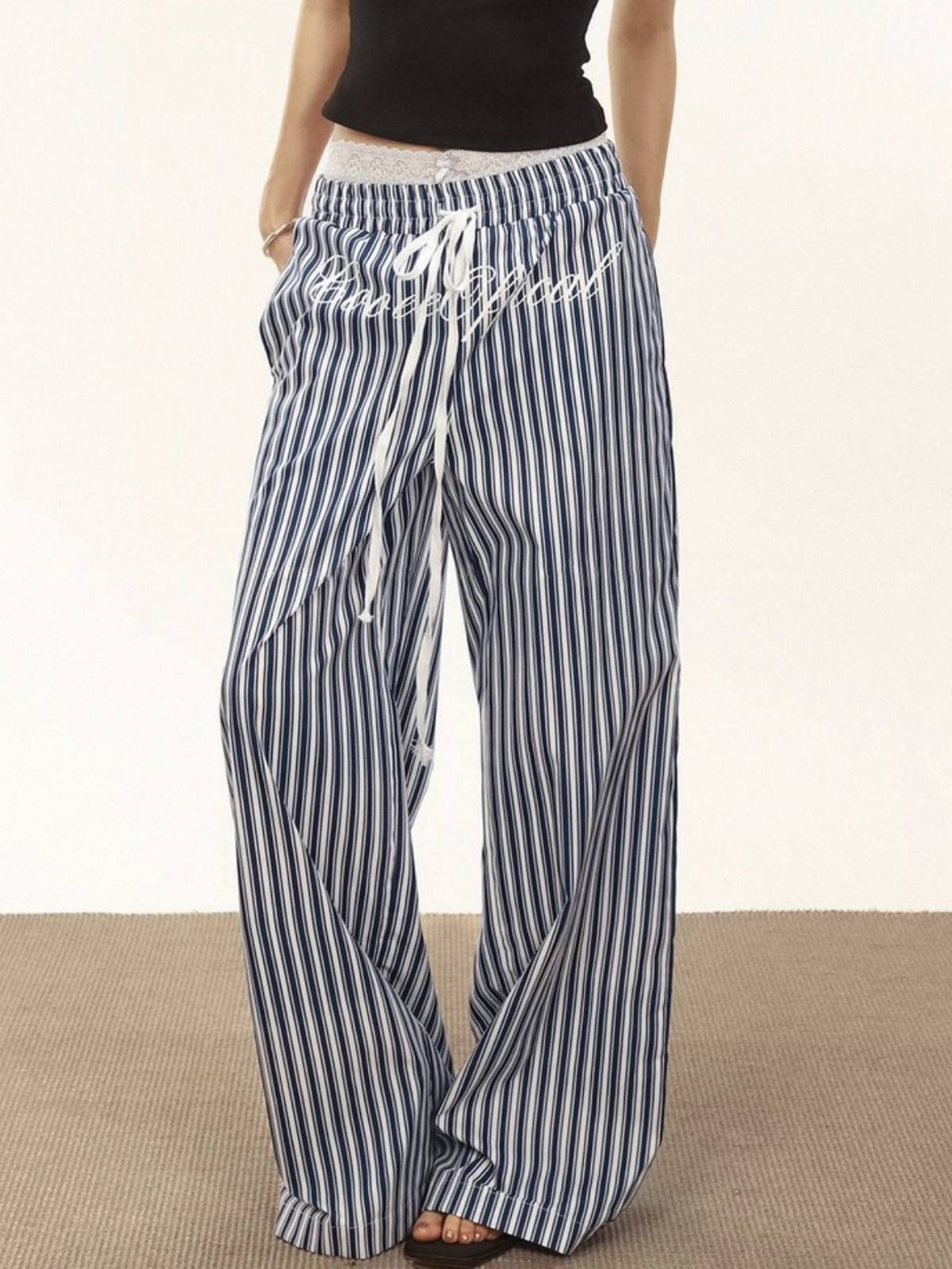 Brick Lane Vertical Stripe Wide Leg Lounge Pants - Blue