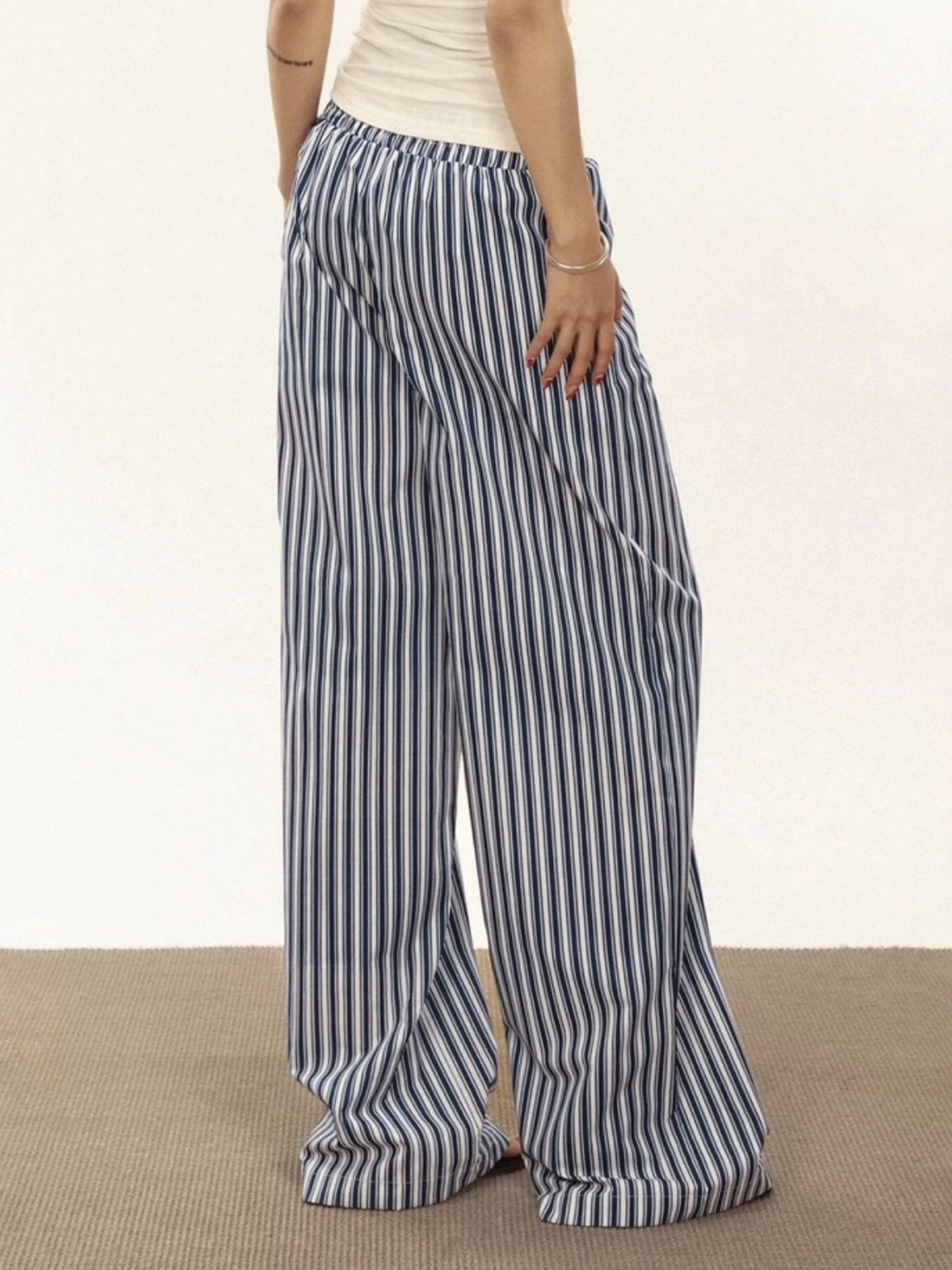 Brick Lane Vertical Stripe Wide Leg Lounge Pants - Blue
