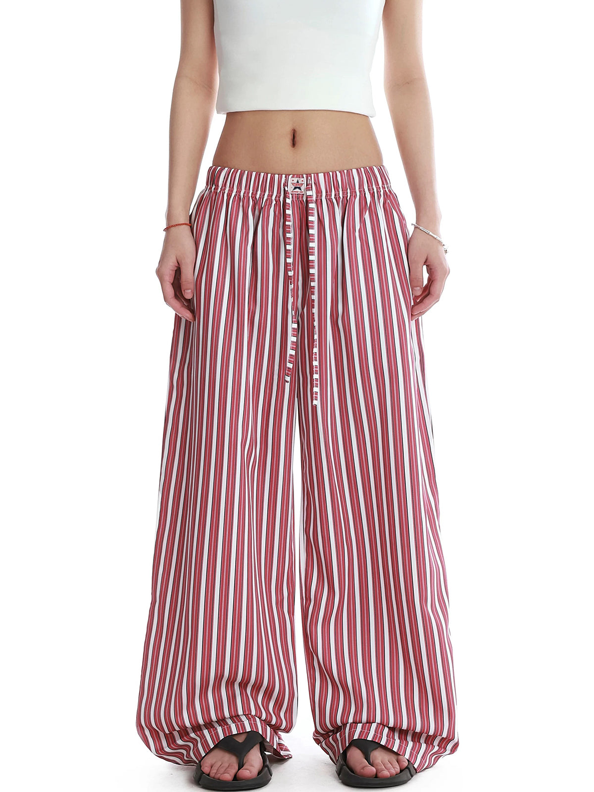 Brick Lane Vertical Stripe Wide Leg Lounge Pants - Red
