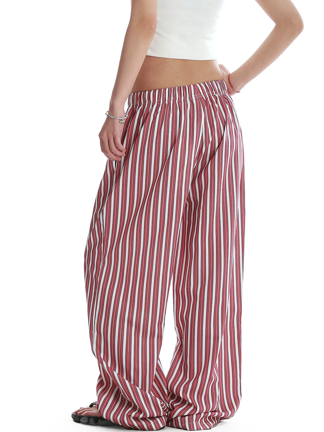 Brick Lane Vertical Stripe Wide Leg Lounge Pants - Red