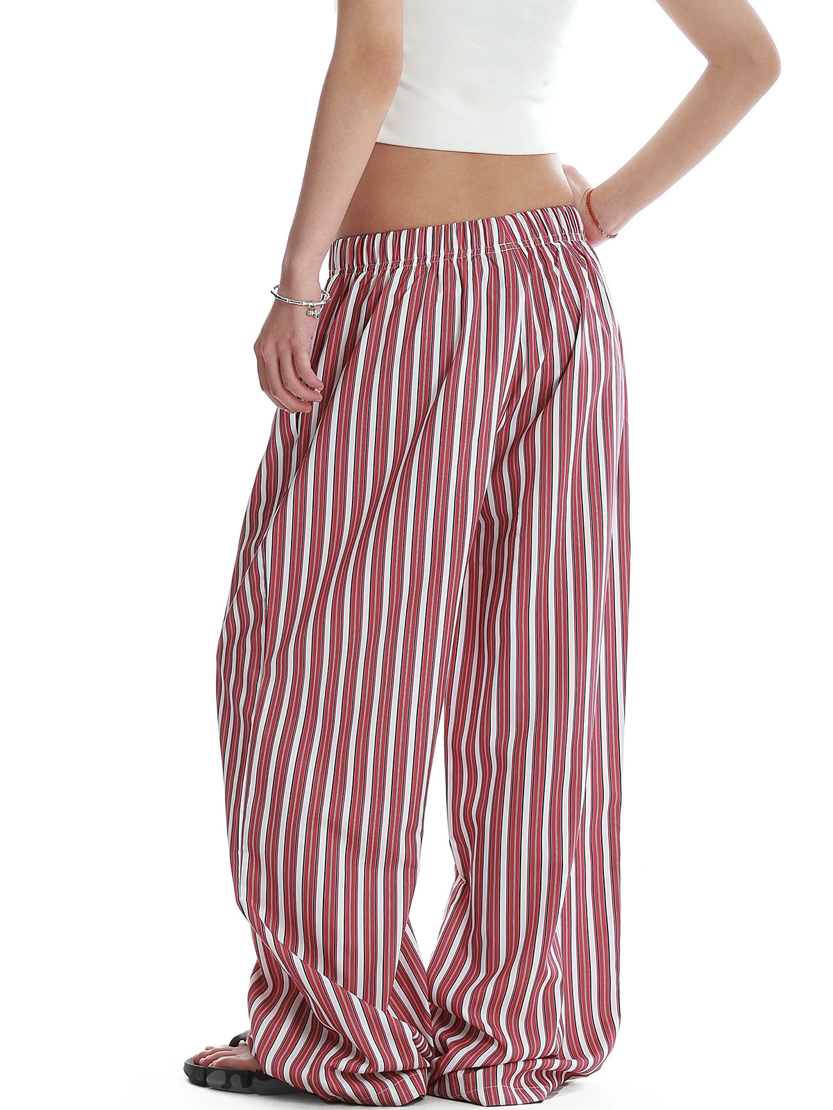 Brick Lane Vertical Stripe Wide Leg Lounge Pants - Red