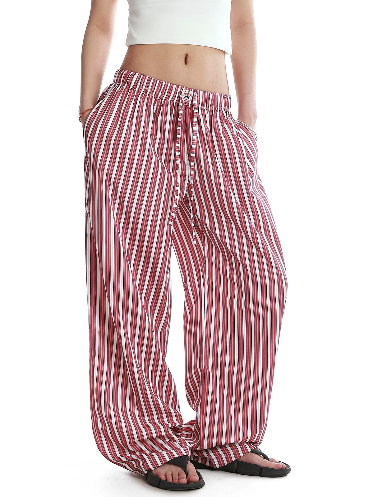Brick Lane Vertical Stripe Wide Leg Lounge Pants - Red