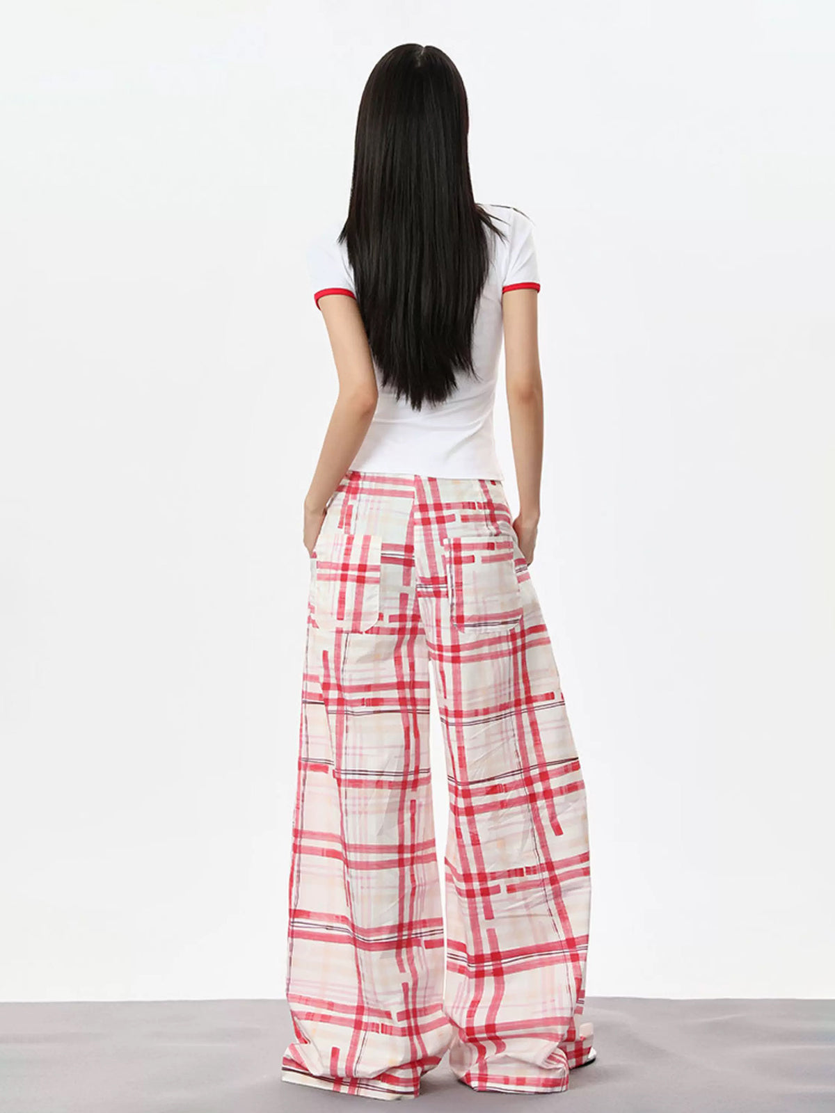 Brick Lane Wide Leg Tartan Plaid Lounge Pants - Red