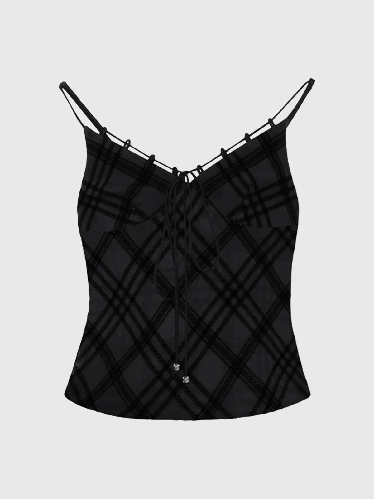 Brick Lane Plaid Lace Trim Cami Top - Black